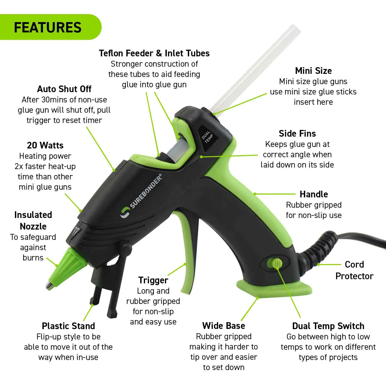 Ultra Series 20 Watt Dual Temperature Mini-Size Hot Glue Gun with Auto Shut-Off