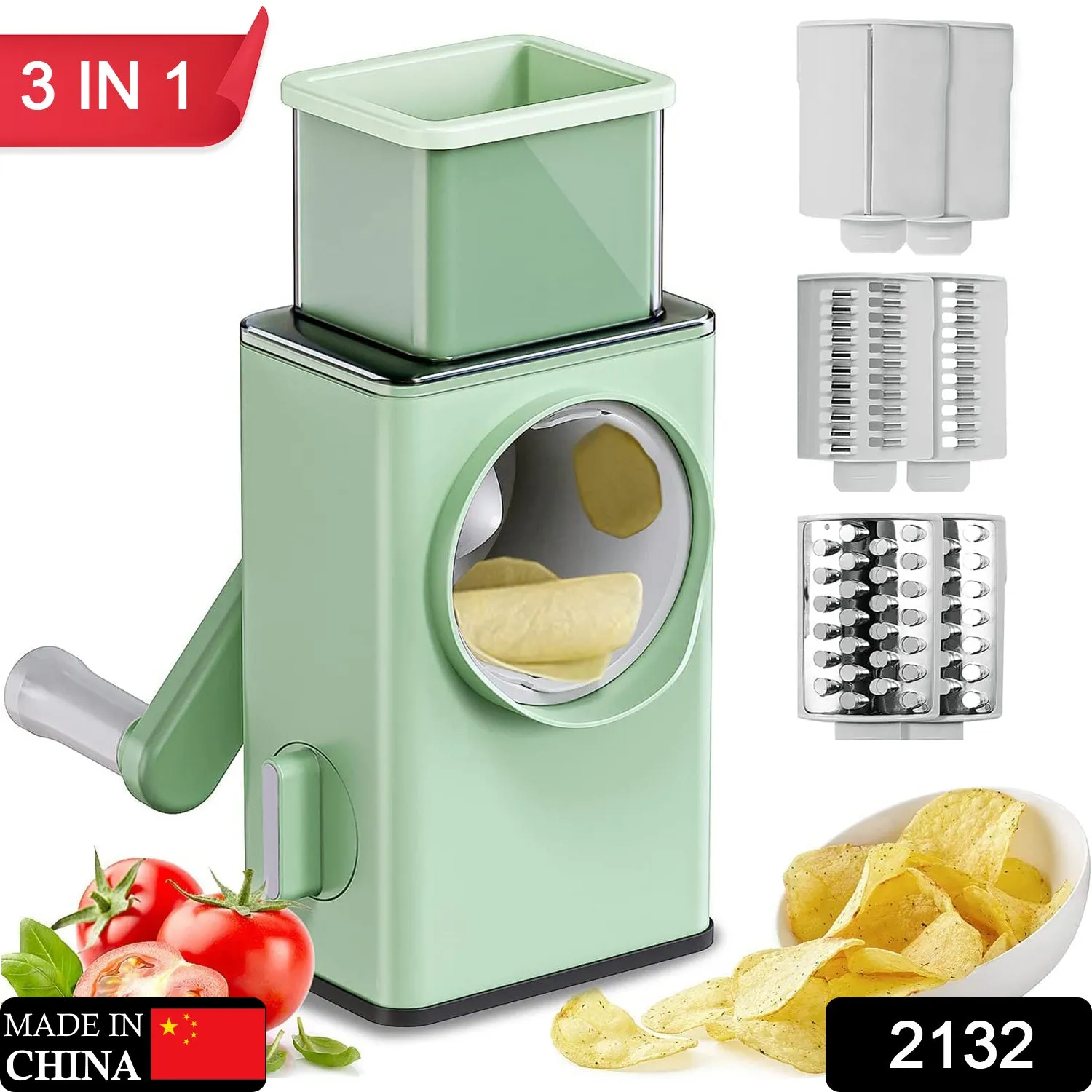 Vegetable Shredder Round Mandolin Slicer, Grater, Shredder Salad Maker - Large Feed Port - Suction Base - Cutter for Vegetable, Fruit, Cookie.