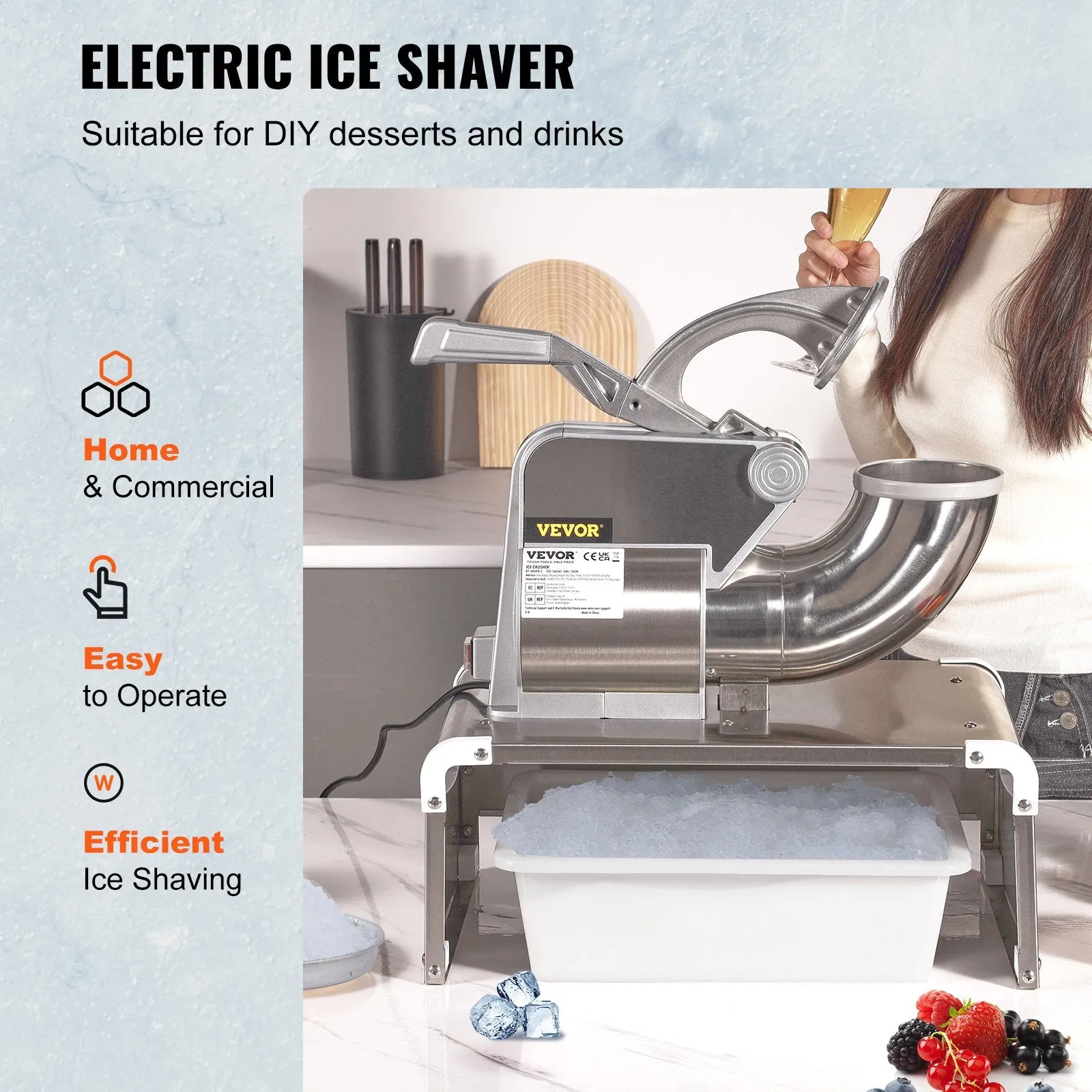 Vevor Ice Crusher 661 lbs. Per Hour Electric Snow Cone Maker 300W with 4 Blades New