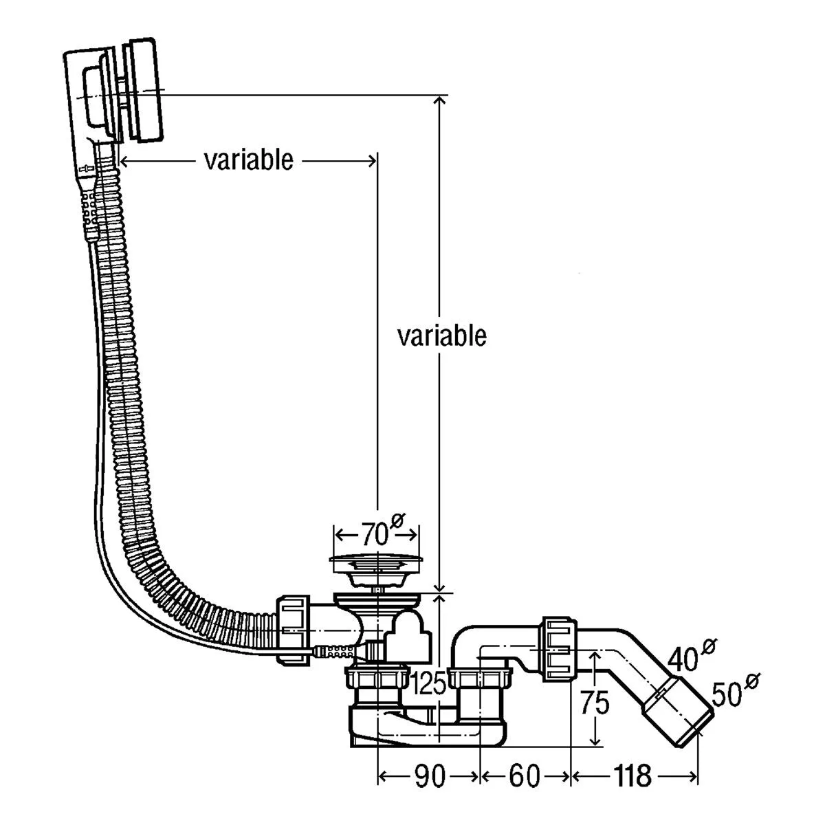 Viega Simplex Extended Bath Waste and Overflow with Odour Trap in Chrome - 595678