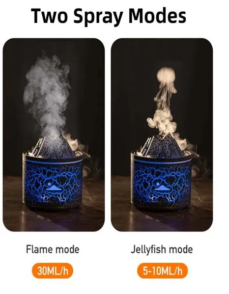 Volcano Flame Ultrasonic Humidifier & Aroma Diffuser for Home Fragrance - Smoking Mist Steamer