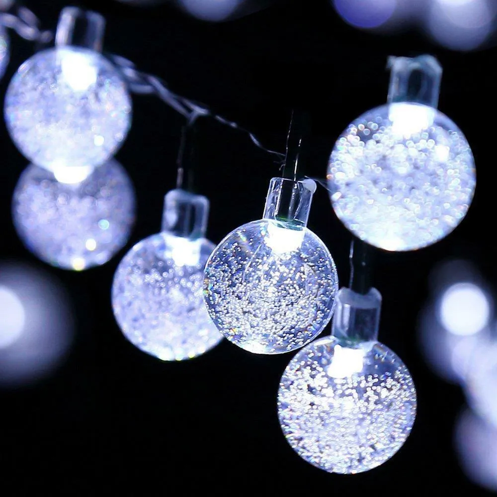 White Led String Lights In Crystal Balls Design