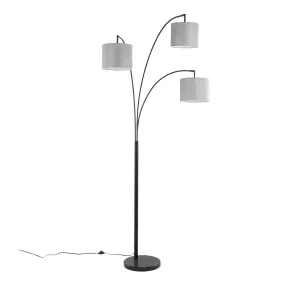 Willow Contemporary Floor Lamp in Black Steel, Black Marble, and Grey Linen by LumiSource