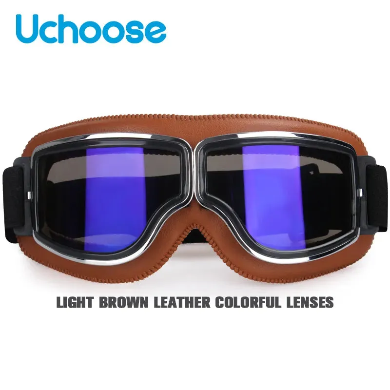 Windproof Bicycles Helmet Glasses Leather Safety Protective Anti-glare Motocross Cross-country Steampunk Glasses Easy To Carry